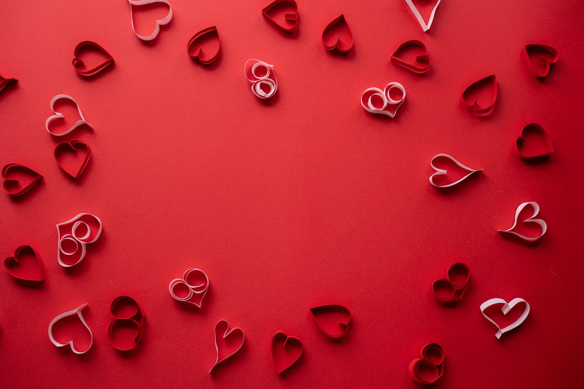 hearts on a red surface